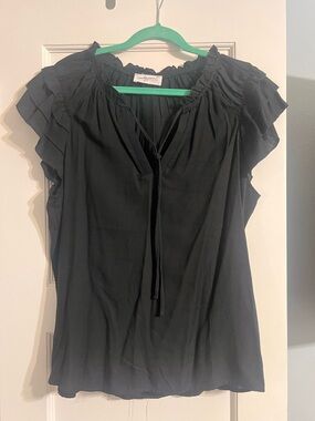 Carly Jean Los Angeles Black Ruffle Sleeve Tie-Front Blouse